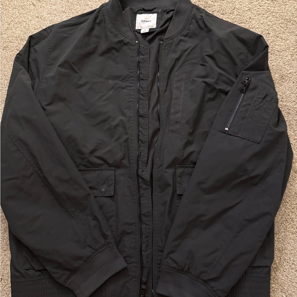 Old Navy Black Men's Bomber Jacket with Utility Sleeve Pocket